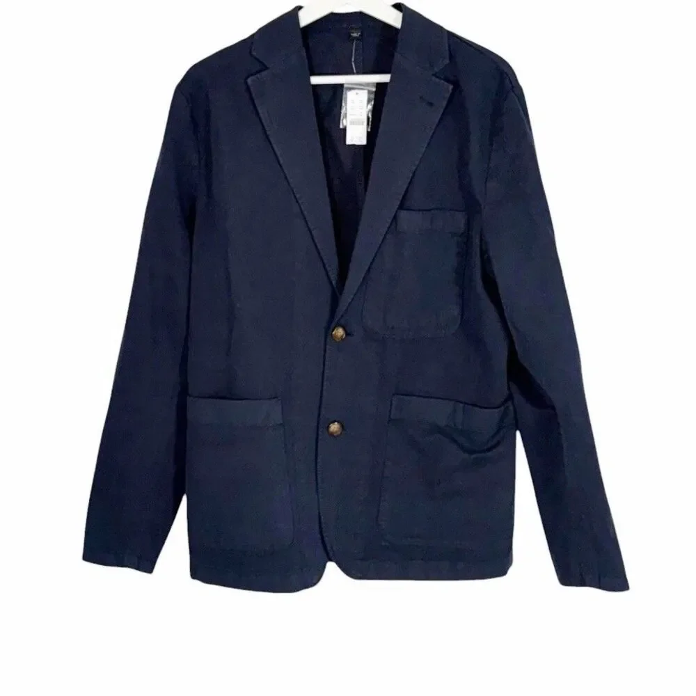 J.Crew Men Garment Dyed Cotton Linen Blend Blue Chino Blazer Jacket 36 AX260 NWT